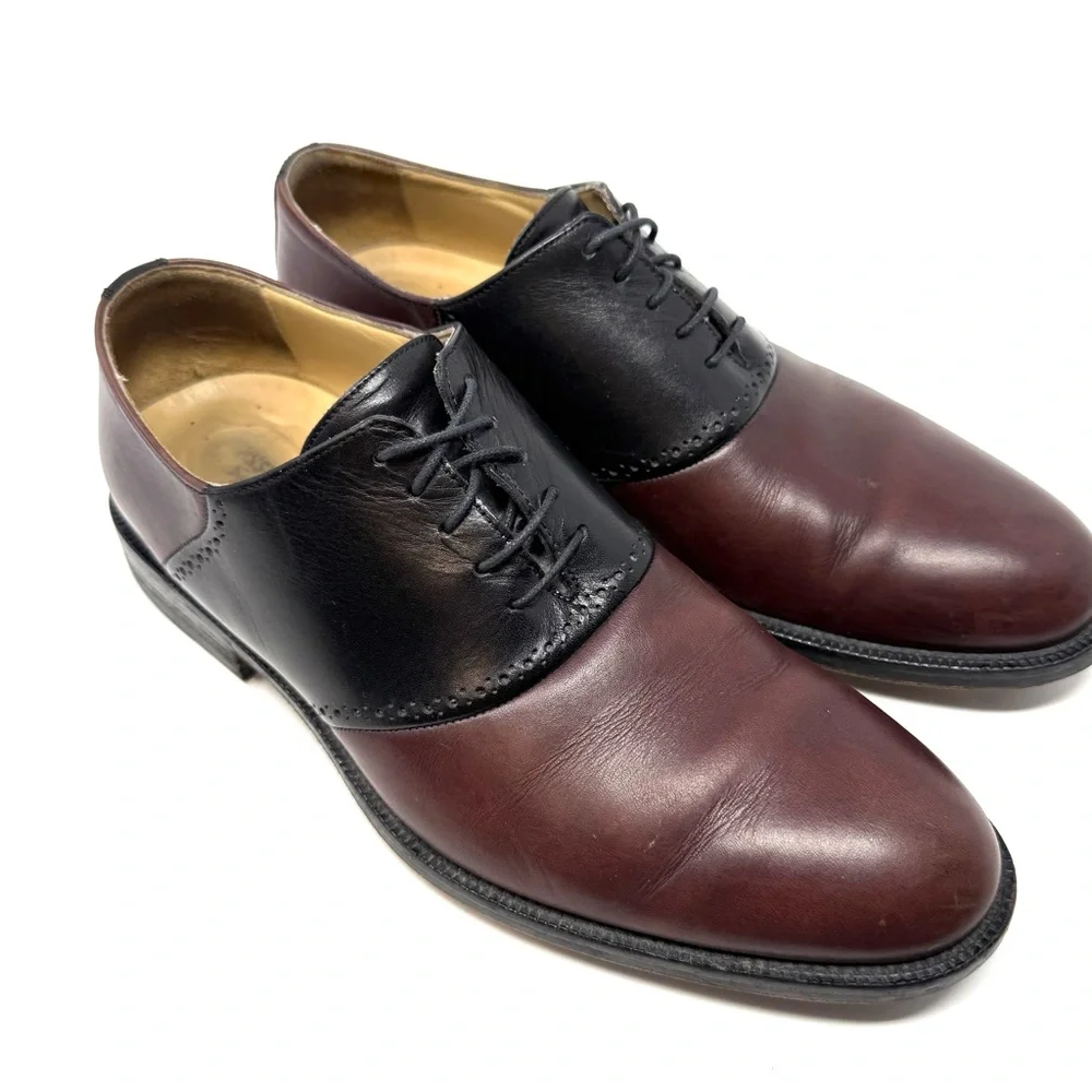 Johnston & Murphy Conrad Saddle‎ Dress Oxfords Shoes Brown Black 8.5 M Leather